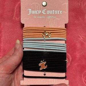 Juicy Couture Peach, Blue, and Black Hair Ties with Gold Charms